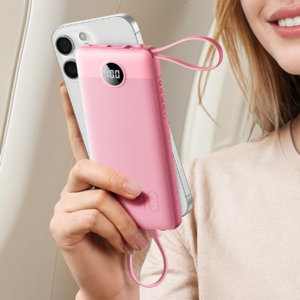12 VRURC Portable Phone Charger, Built-in 4 Cables USB C Power Bank 10000mAh