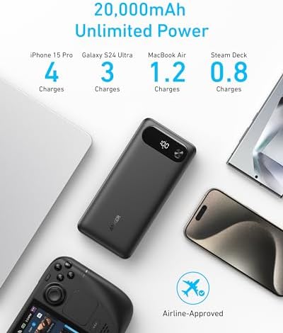 Anker Power Bank, 20,000mAh Travel Essential Portable Charger